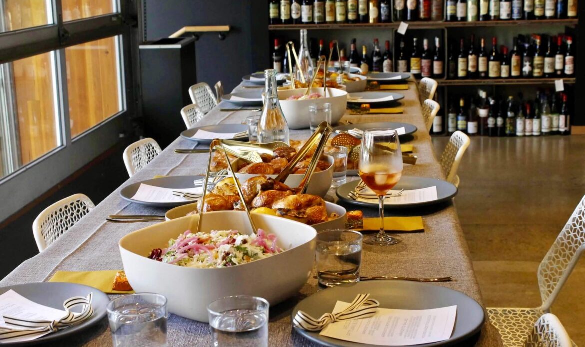 Image of banquet table set with with food